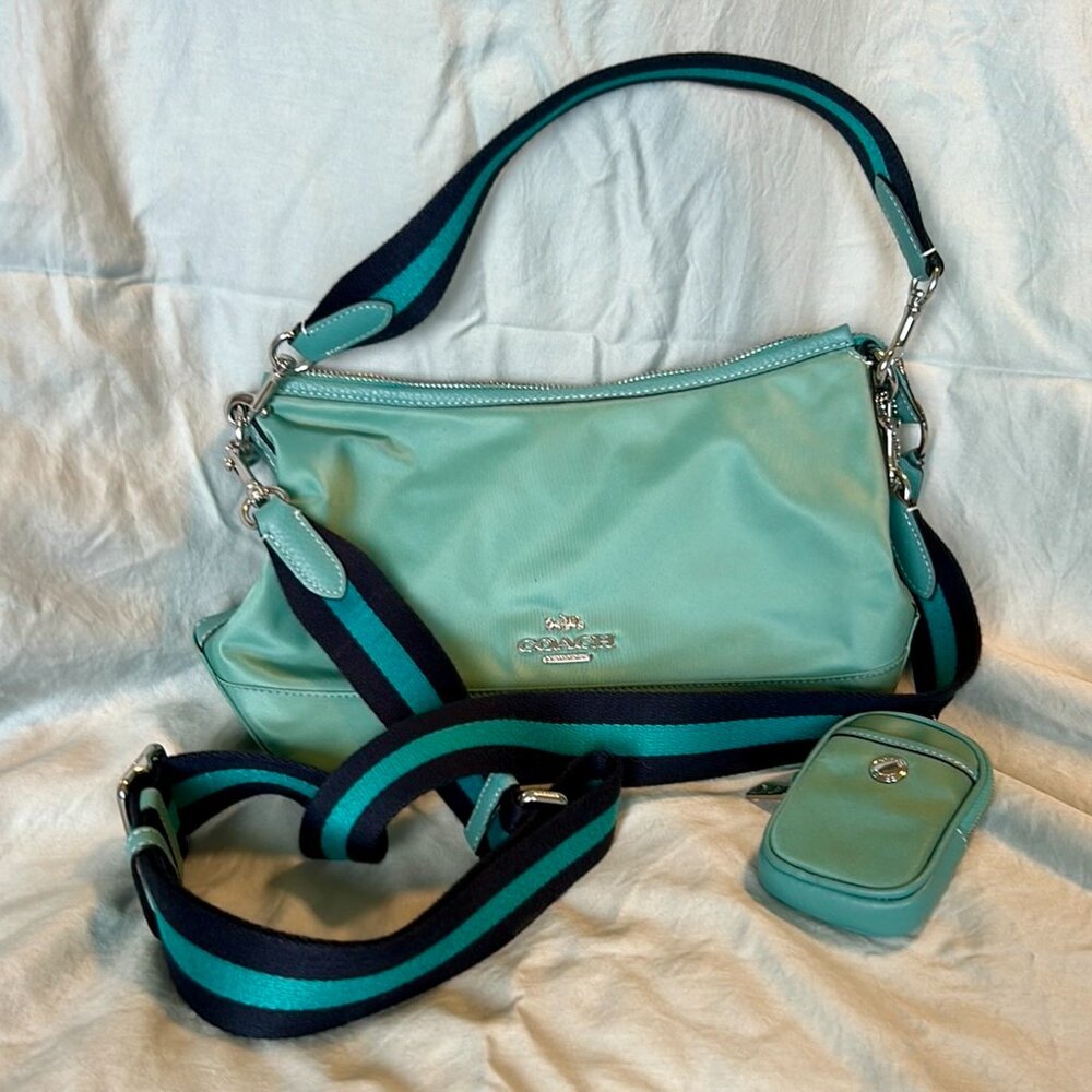 Coach Ellis Shoulder Bag Nylon Light Blue/Green (Teal) EUC